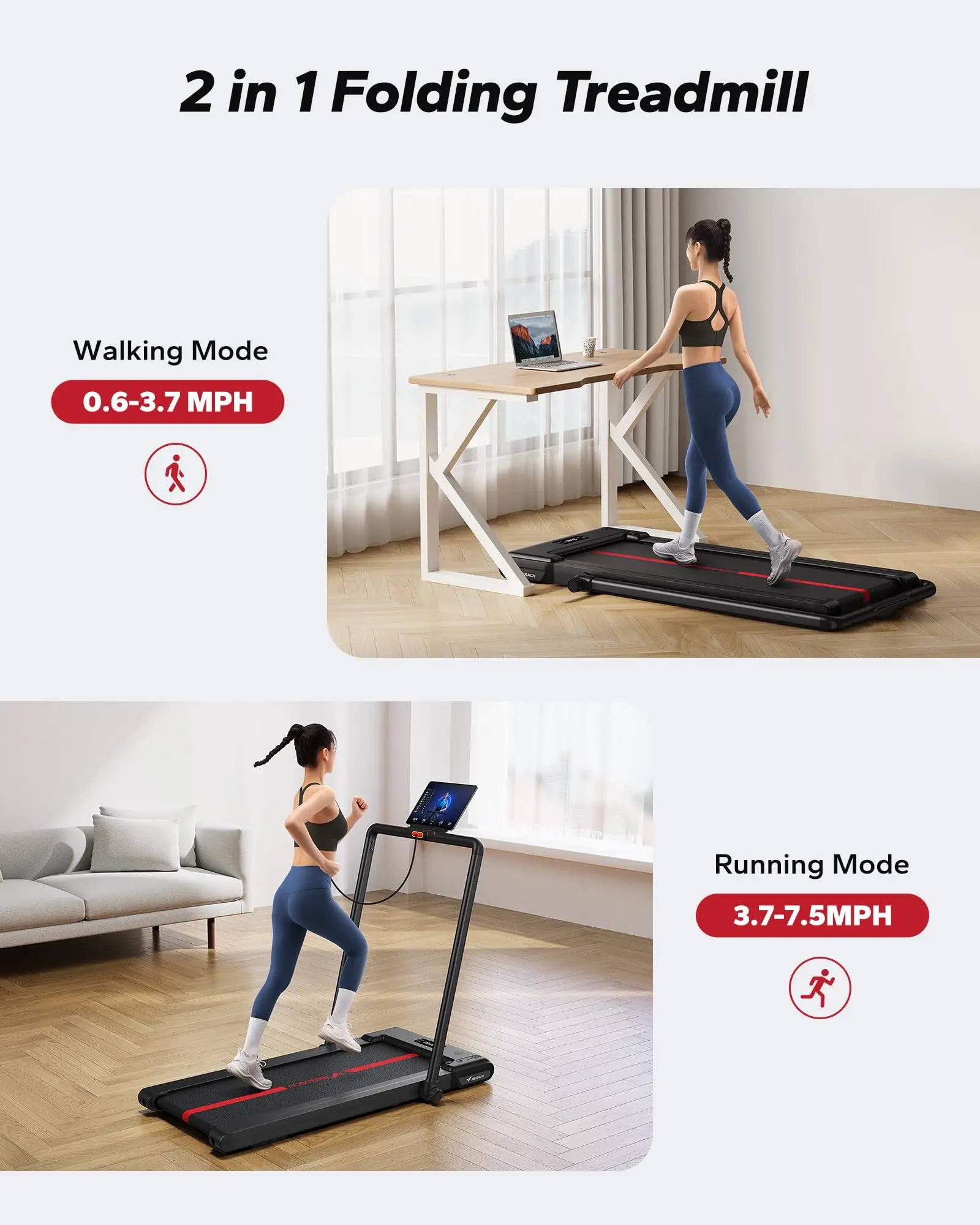 MERACH 2-in-1 Folding Under Desk Walking Treadmill