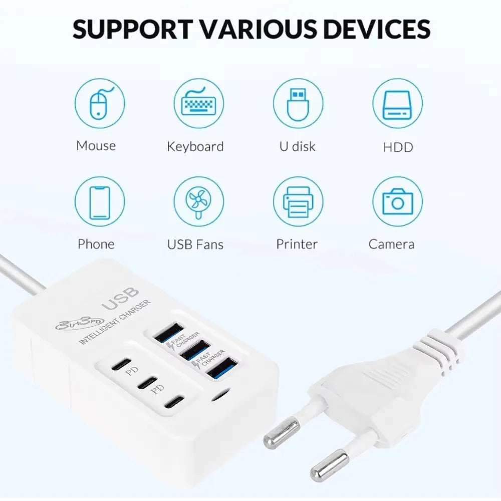 6-in-1 USB Charger – 35W Fast Charging Hub for All Your Devices