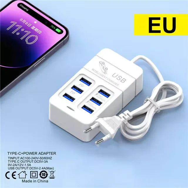6-in-1 USB Charger – 35W Fast Charging Hub for All Your Devices