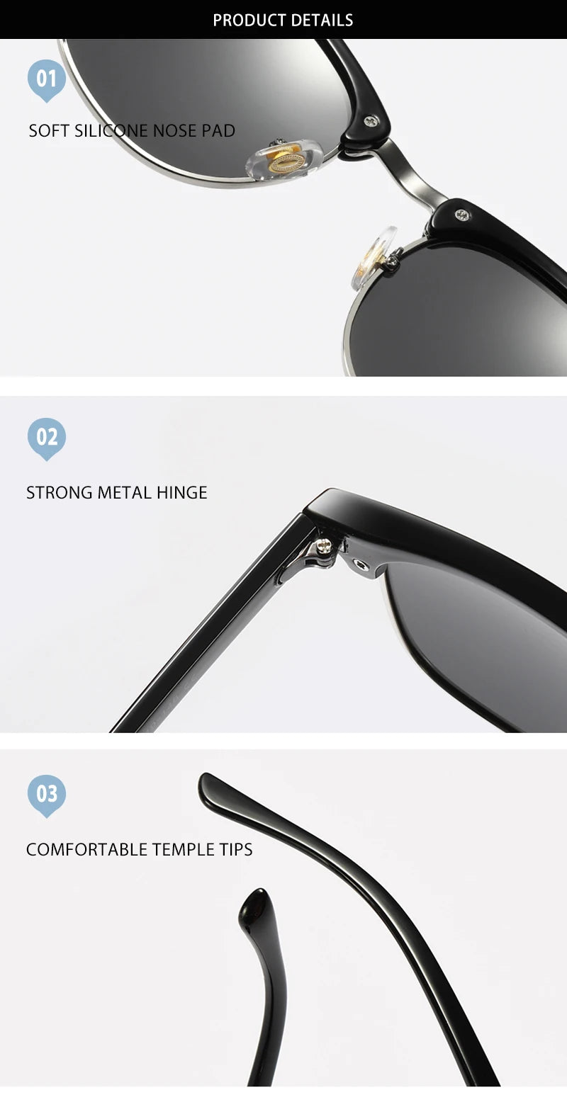 Classic Half Frame Polarized Sunglasses – Retro Style, Modern Eye Protection