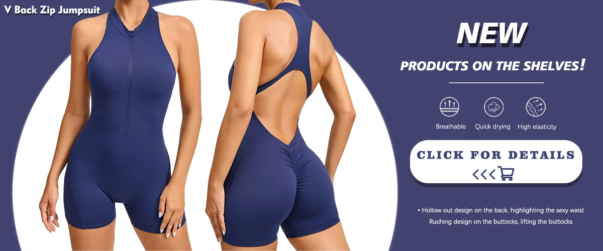 🔥 Women’s V-Back One-Piece Sports Jumpsuit – Backless Workout Bodysuit