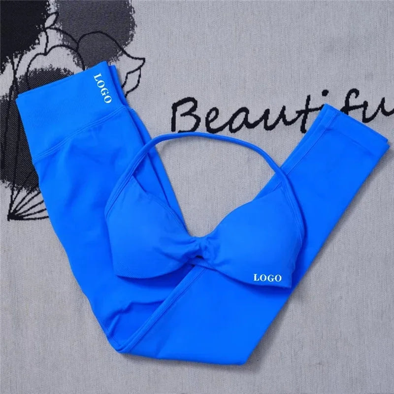 💪 2Pcs Women’s Seamless Gym Yoga Set – High Waist Leggings + Sports Bra