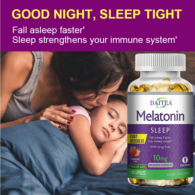 🌙 Daitea Melatonin 10mg – Sleep Dietary Supplement (120 Strawberry Flavored Capsules)