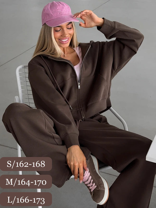 🍂 Autumn Women’s Tracksuit with Zipper & Hood – Casual Two-Piece Set