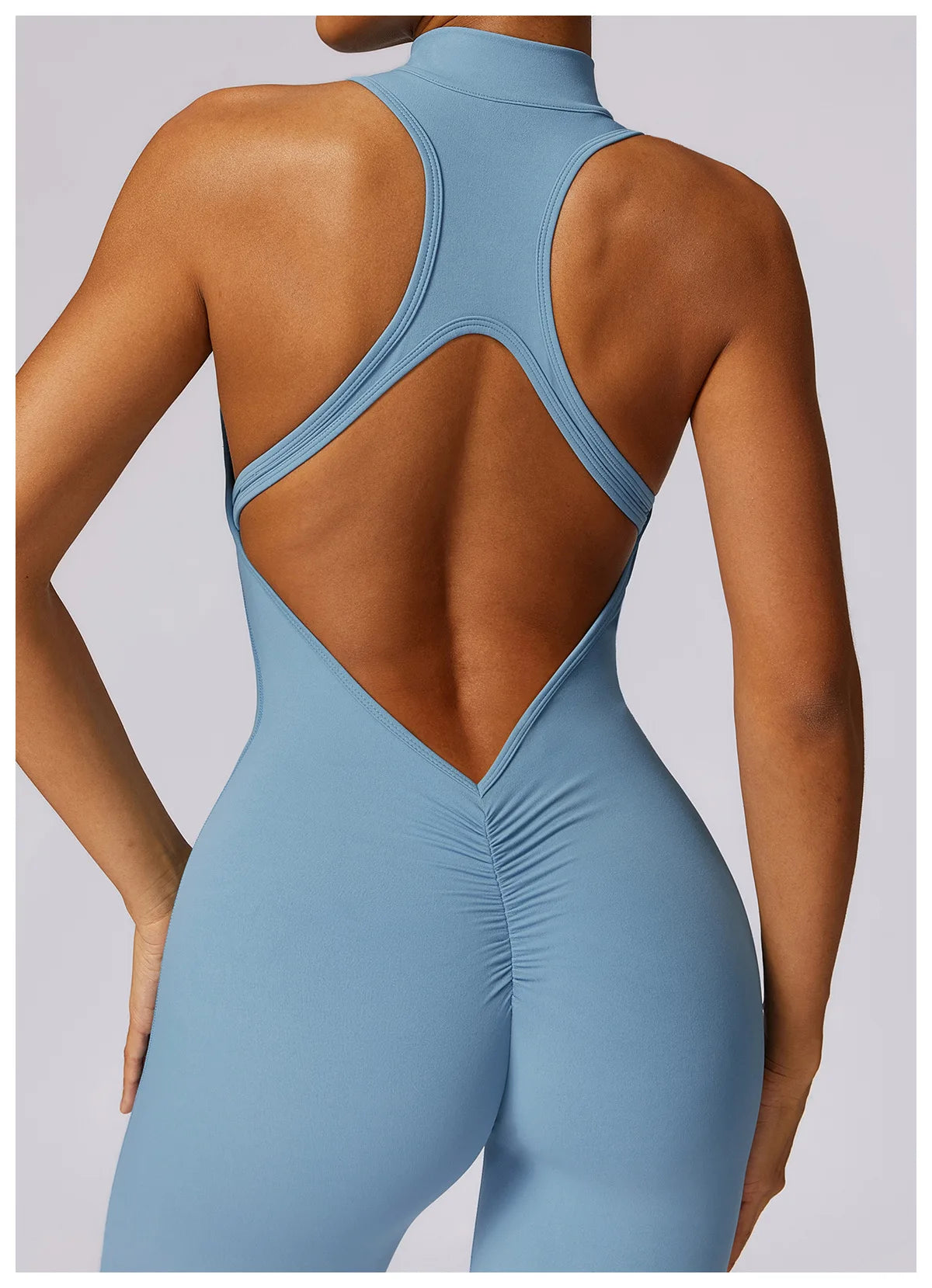 🔥 Women’s V-Back One-Piece Sports Jumpsuit – Backless Workout Bodysuit