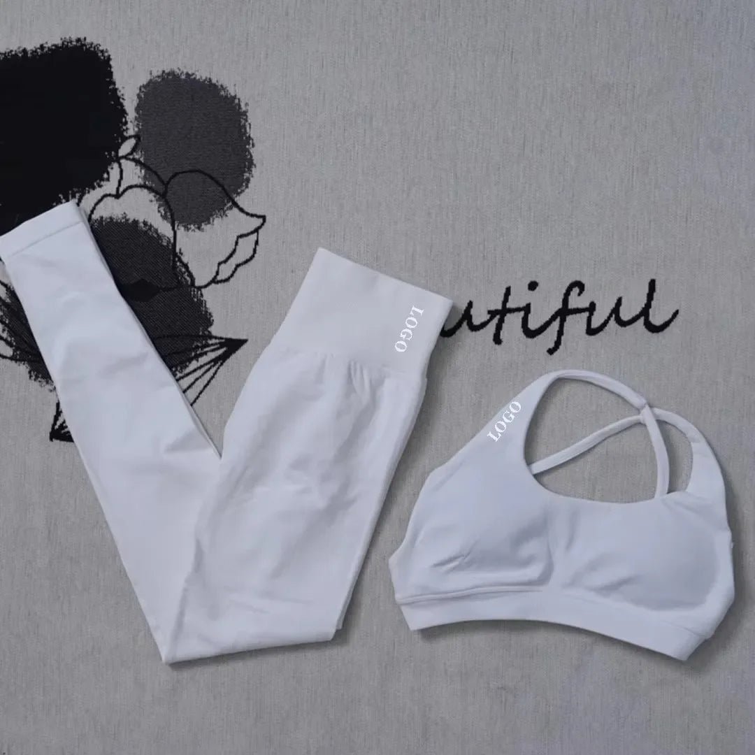 🖤 2Pcs Women’s Seamless Gym Yoga Set – High Waist Leggings & Sports Bra