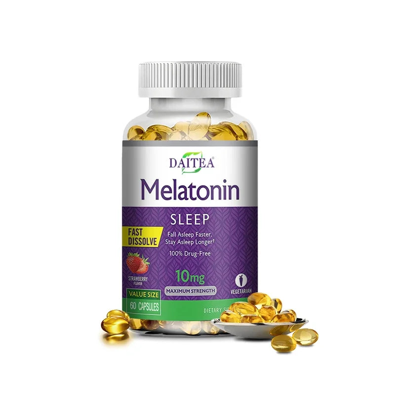🌙 Daitea Melatonin 10mg – Sleep Dietary Supplement (120 Strawberry Flavored Capsules)