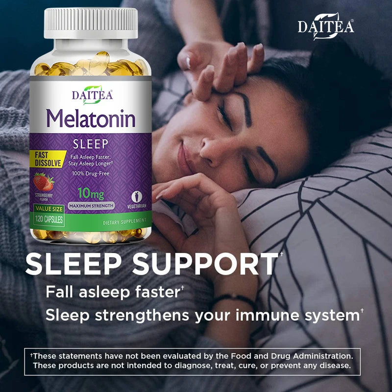 🌙 Daitea Melatonin 10mg – Sleep Dietary Supplement (120 Strawberry Flavored Capsules)