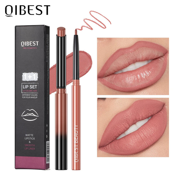 :  💋 QIBEST 2pcs Lipstick & Lipliner Pen Set – Matte Nude Waterproof Duo