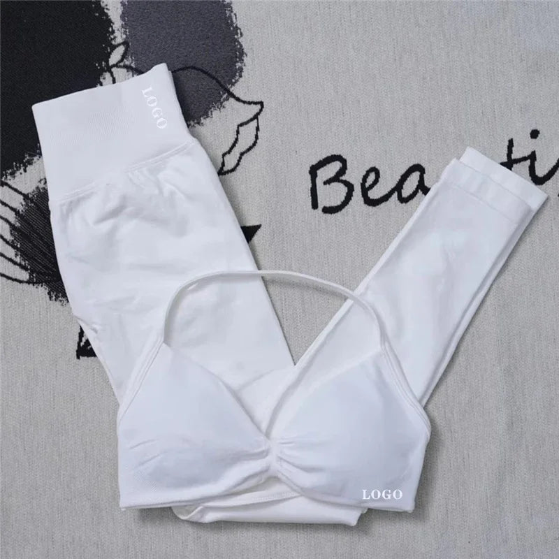 💪 2Pcs Women’s Seamless Gym Yoga Set – High Waist Leggings + Sports Bra