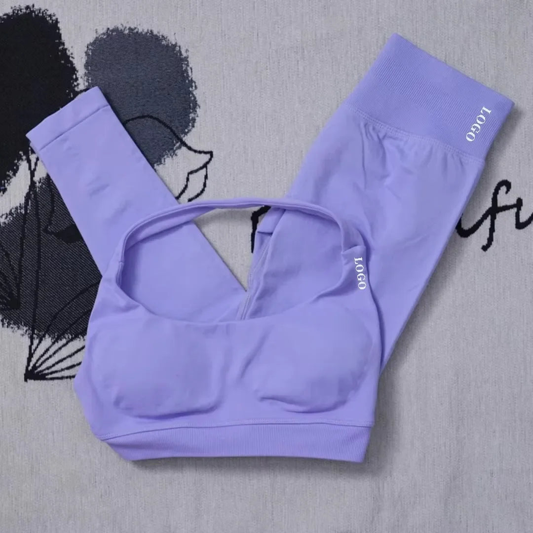 🖤 2Pcs Women’s Seamless Gym Yoga Set – High Waist Leggings & Sports Bra