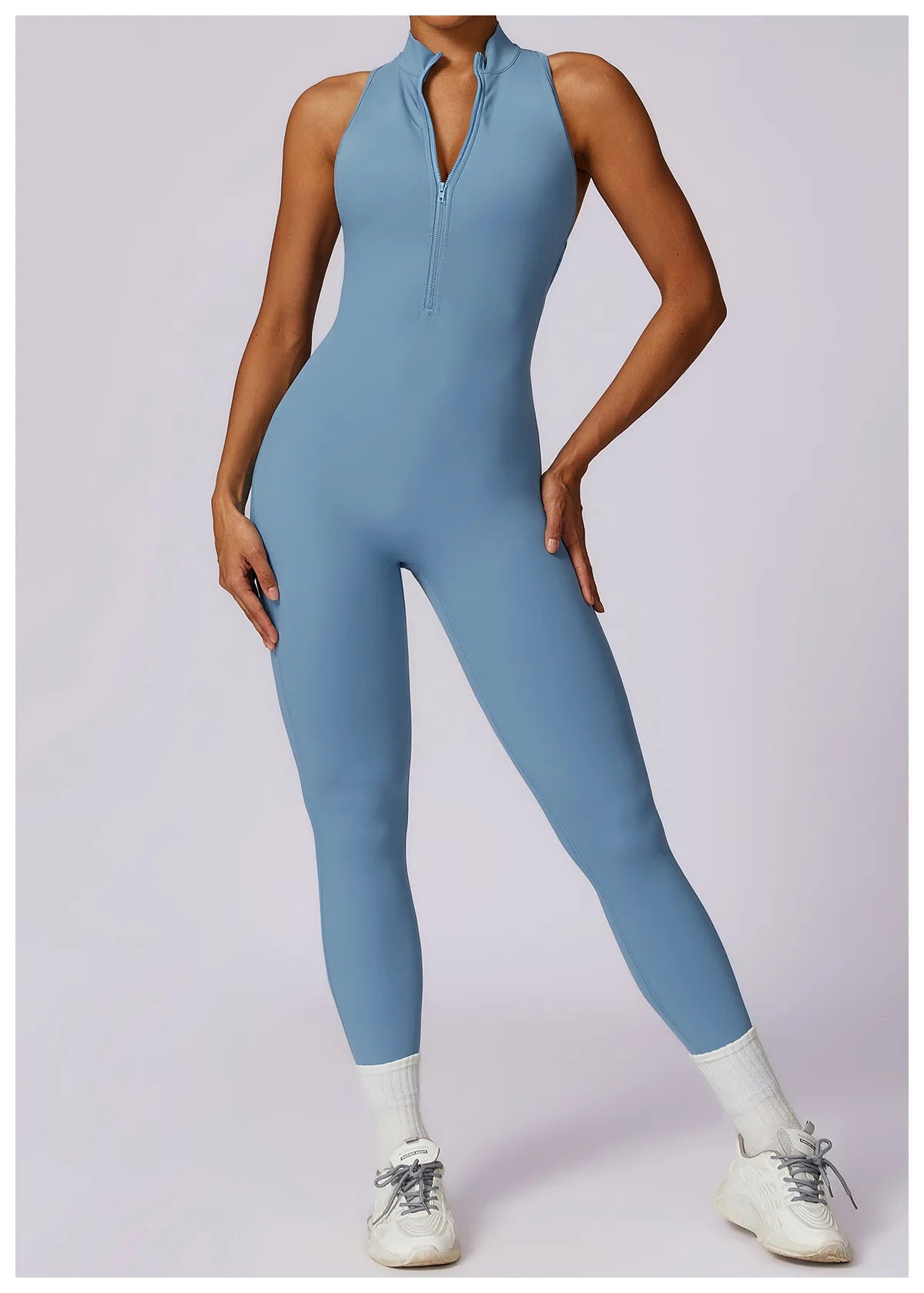 🔥 Women’s V-Back One-Piece Sports Jumpsuit – Backless Workout Bodysuit