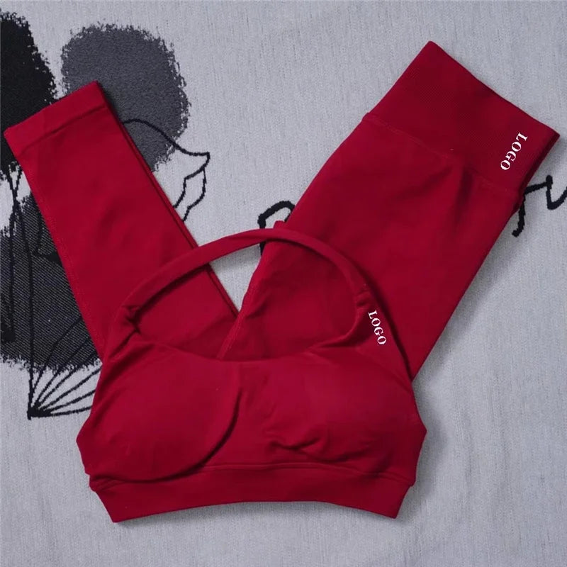 🖤 2Pcs Women’s Seamless Gym Yoga Set – High Waist Leggings & Sports Bra