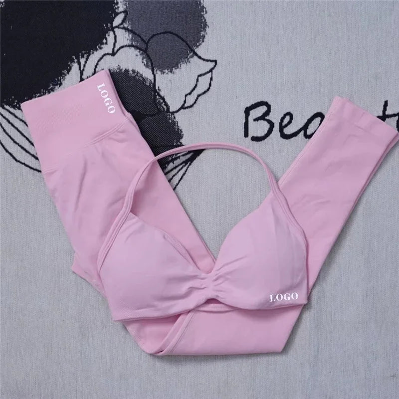 💪 2Pcs Women’s Seamless Gym Yoga Set – High Waist Leggings + Sports Bra