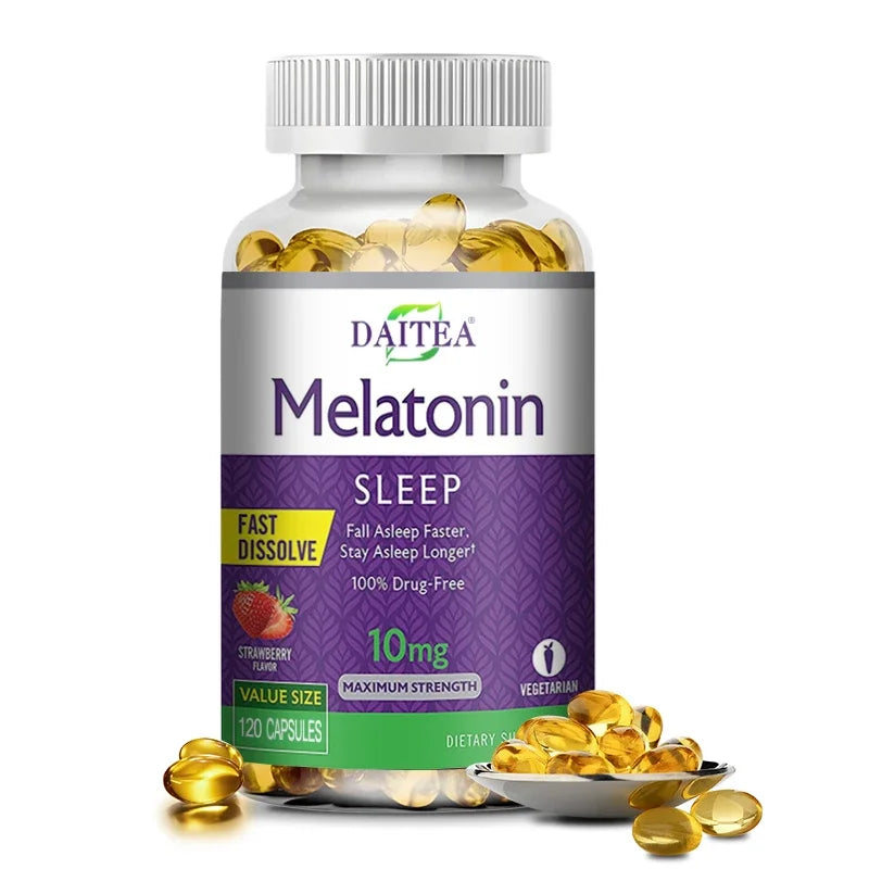 🌙 Daitea Melatonin 10mg – Sleep Dietary Supplement (120 Strawberry Flavored Capsules)