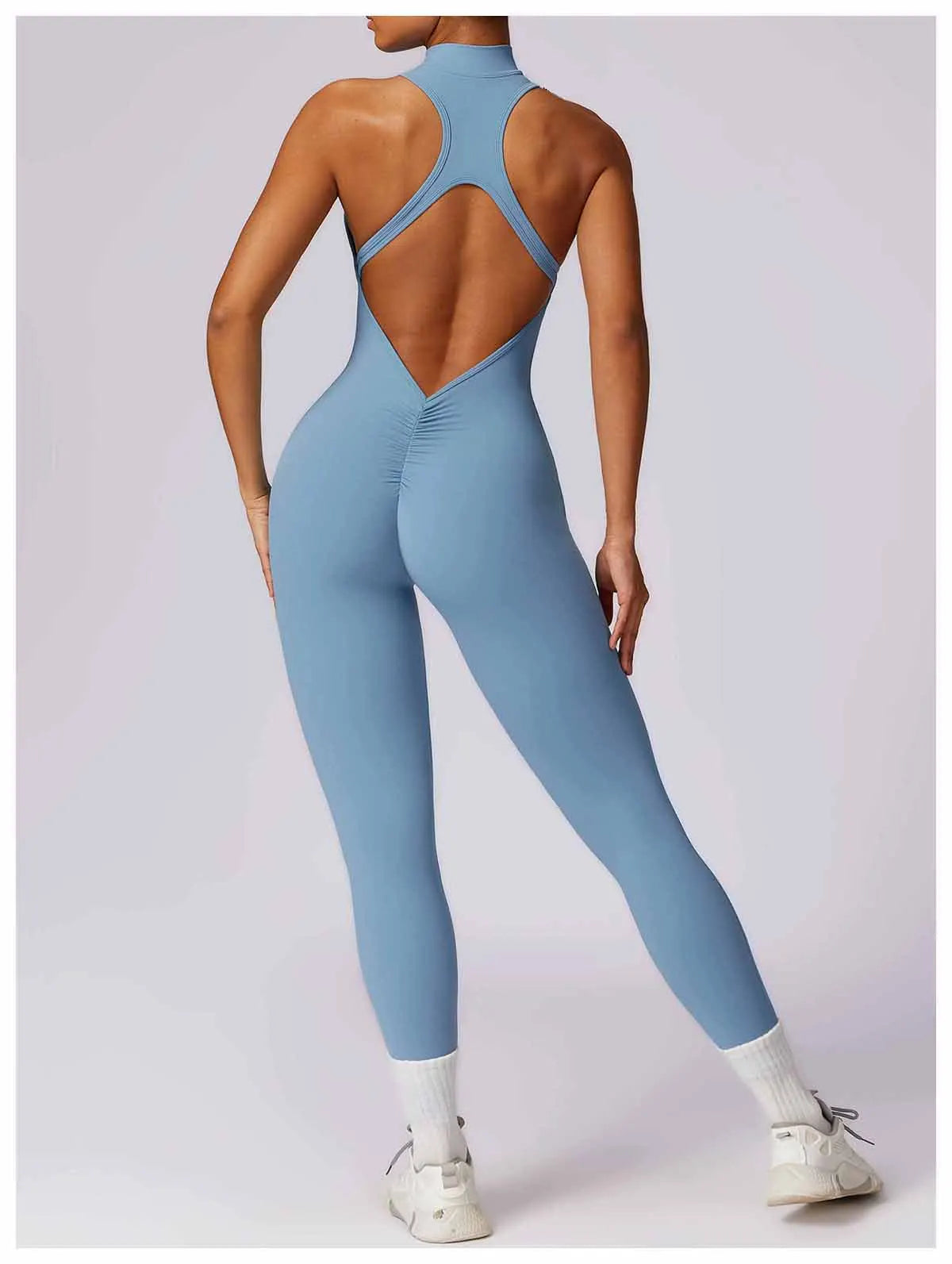 🔥 Women’s V-Back One-Piece Sports Jumpsuit – Backless Workout Bodysuit