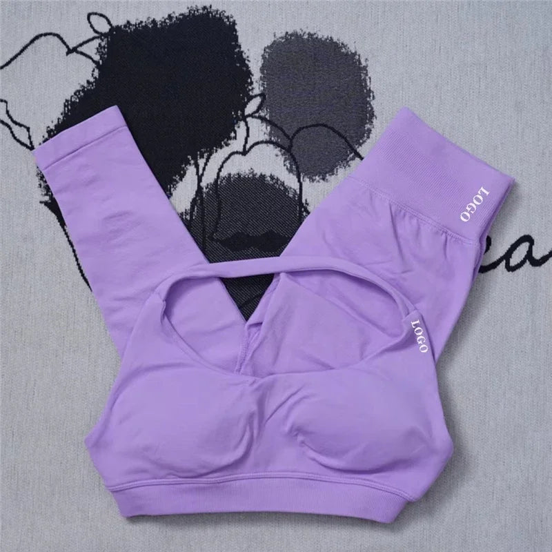 💪 2Pcs Women’s Seamless Gym Yoga Set – High Waist Leggings + Sports Bra