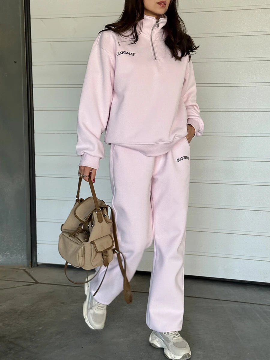 🌸 Spring Women’s Tracksuit with Zipper – Oversized Cotton Two-Piece Set