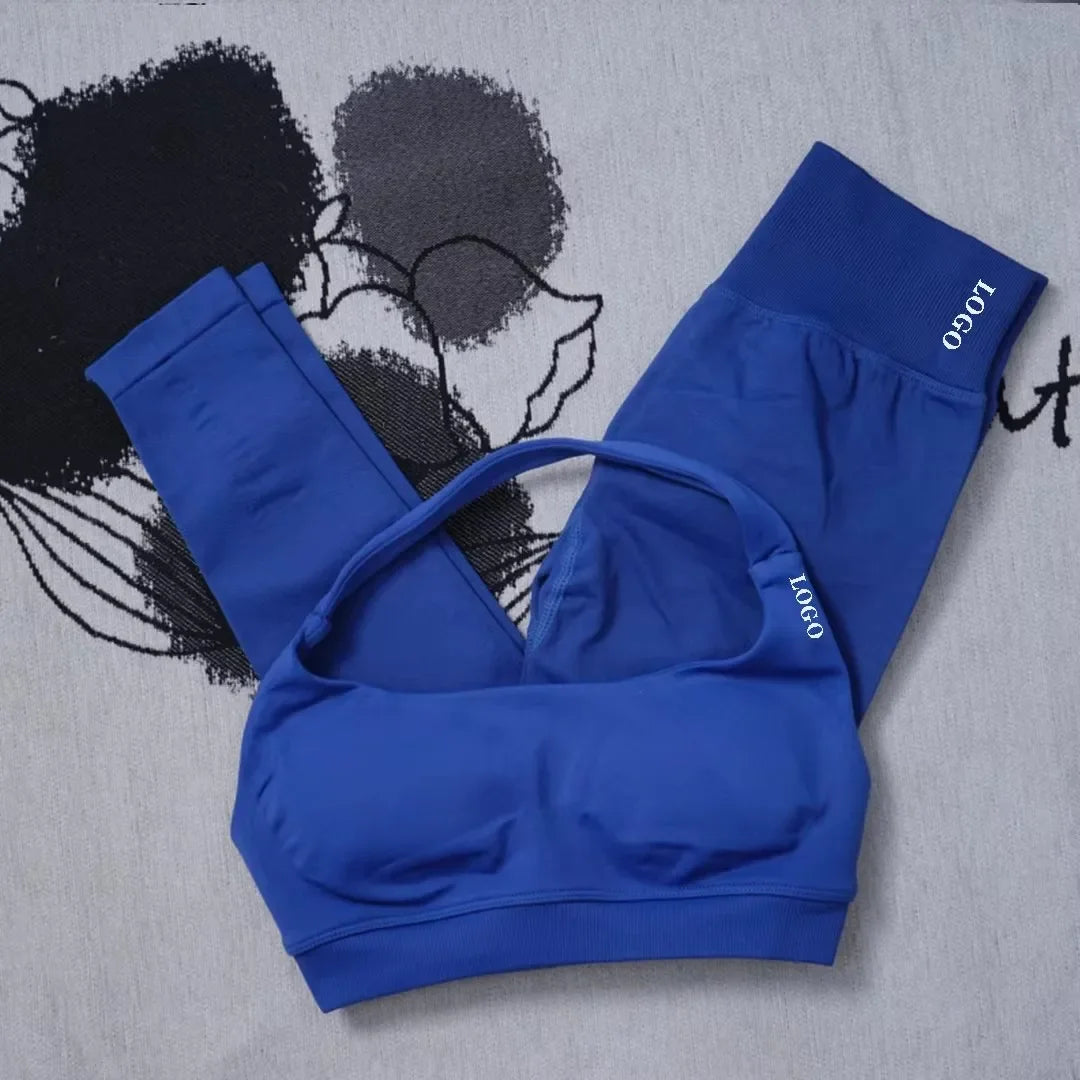 🖤 2Pcs Women’s Seamless Gym Yoga Set – High Waist Leggings & Sports Bra