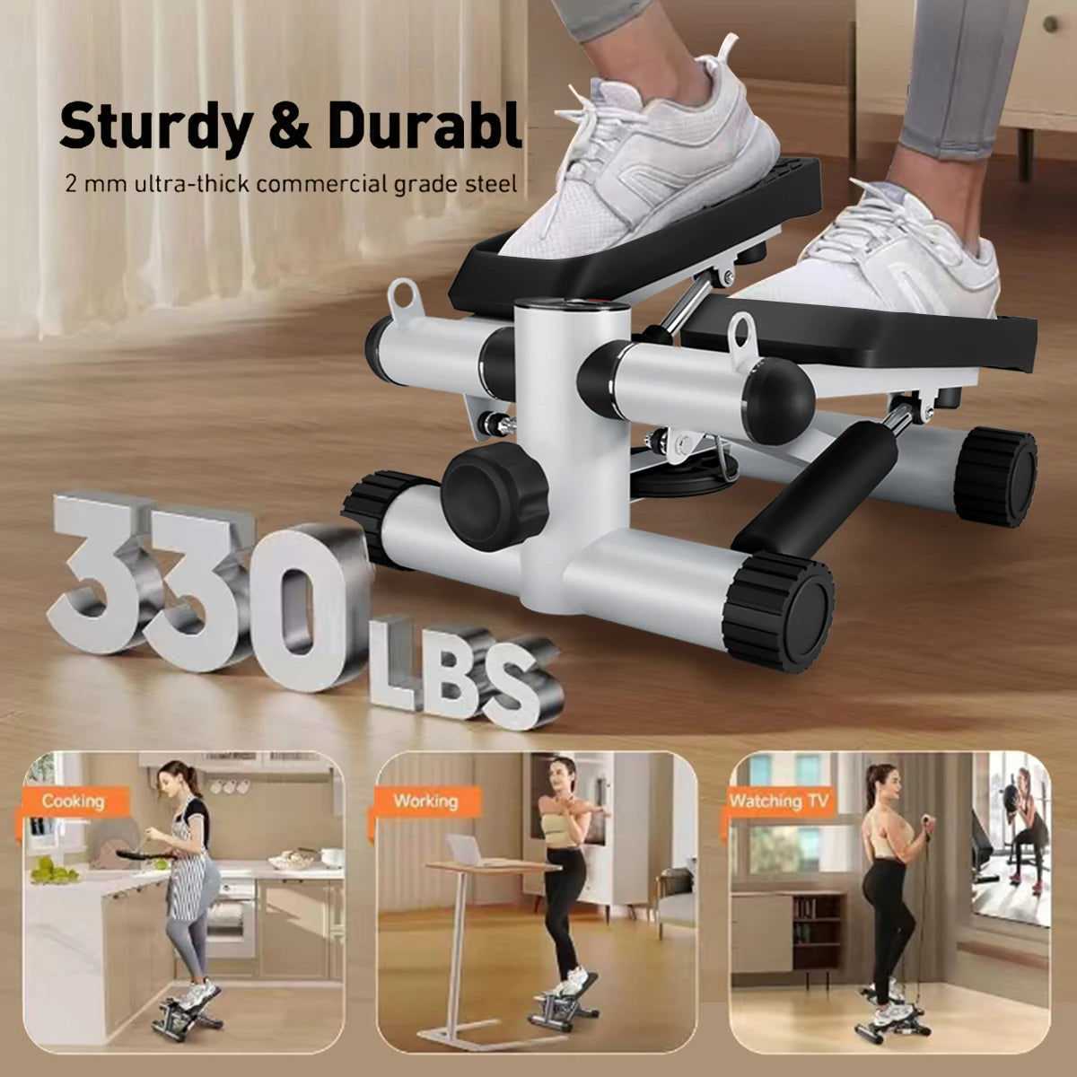 Hydraulic Stair Stepper with Resistance Bands & LCD Monitor