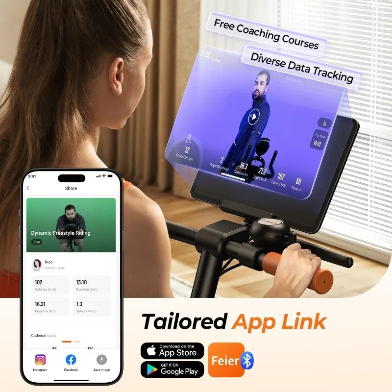 FEIERDUN Smart Upright Exercise Bike with Bluetooth & App