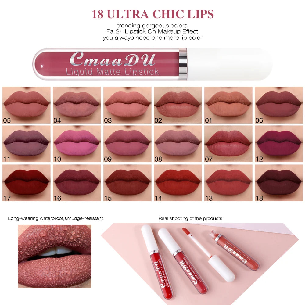 💋 CmaaDu Matte Lip Gloss Liquid Lipstick – Long-Lasting, Waterproof Red Tones