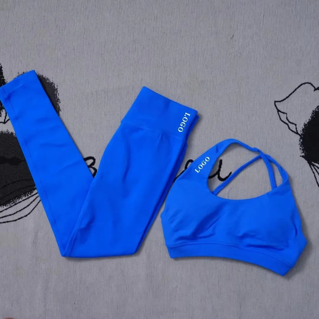 🖤 2Pcs Women’s Seamless Gym Yoga Set – High Waist Leggings & Sports Bra