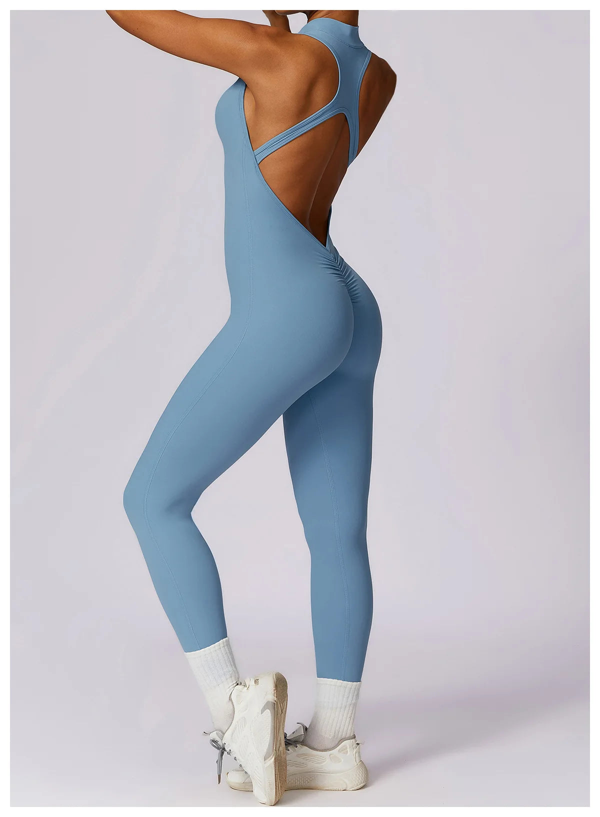 🔥 Women’s V-Back One-Piece Sports Jumpsuit – Backless Workout Bodysuit