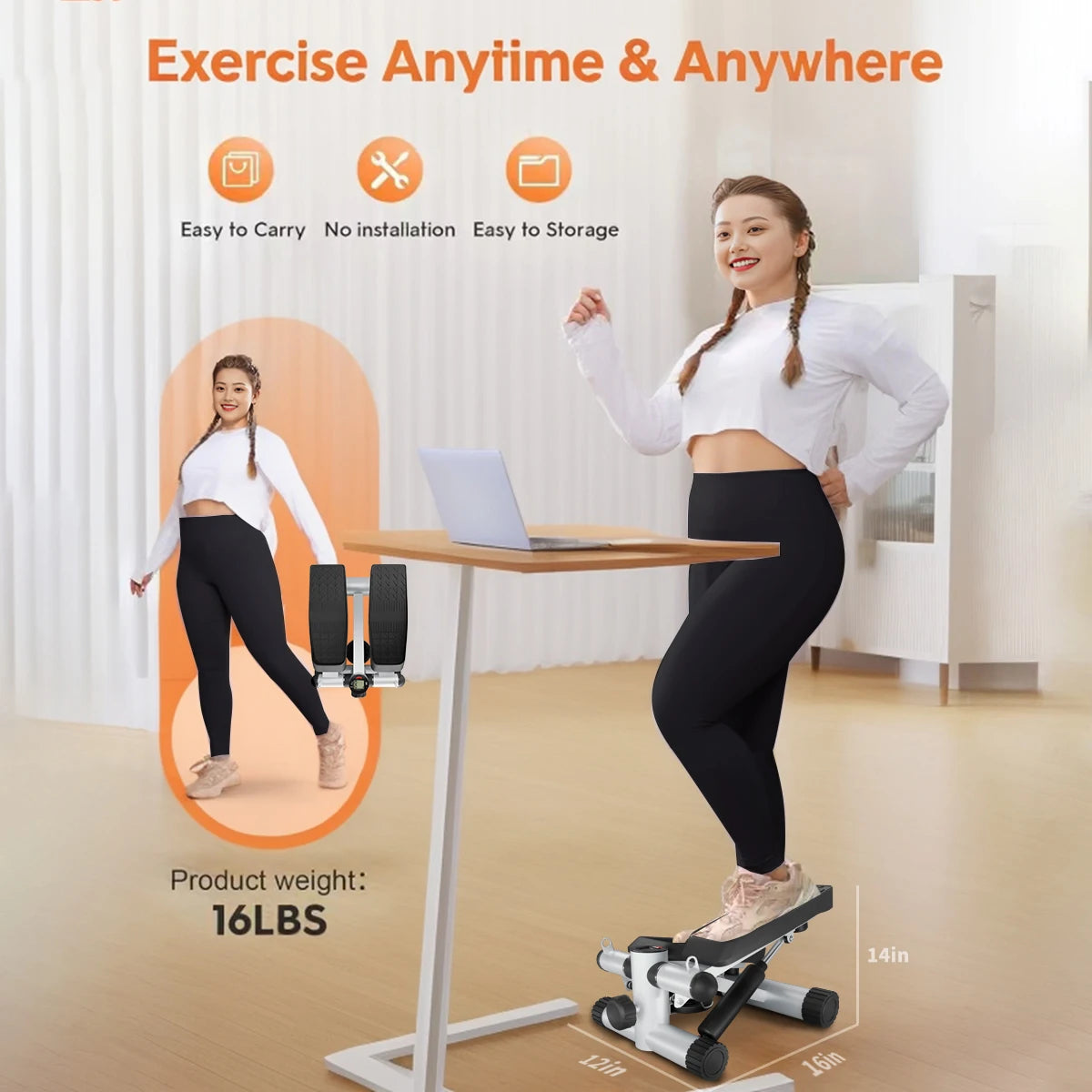 Hydraulic Stair Stepper with Resistance Bands & LCD Monitor