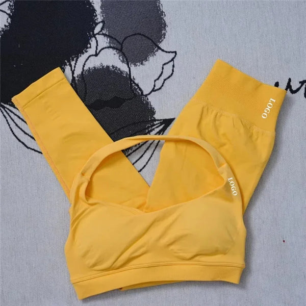 🖤 2Pcs Women’s Seamless Gym Yoga Set – High Waist Leggings & Sports Bra