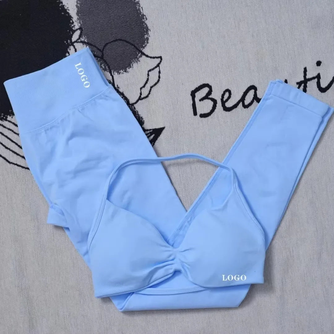 🖤 2Pcs Women’s Seamless Gym Yoga Set – High Waist Leggings & Sports Bra