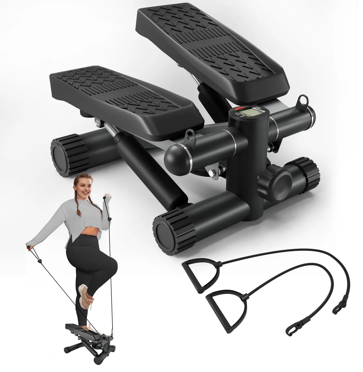Hydraulic Stair Stepper with Resistance Bands & LCD Monitor