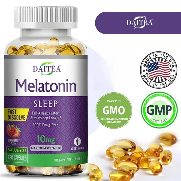 🌙 Daitea Melatonin 10mg – Sleep Dietary Supplement (120 Strawberry Flavored Capsules)