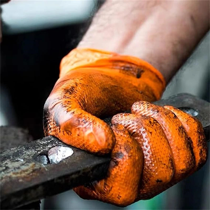 Heavy Duty Orange Nitrile Gloves – 8Mil Diamond Grip for Industrial Strength & Safety