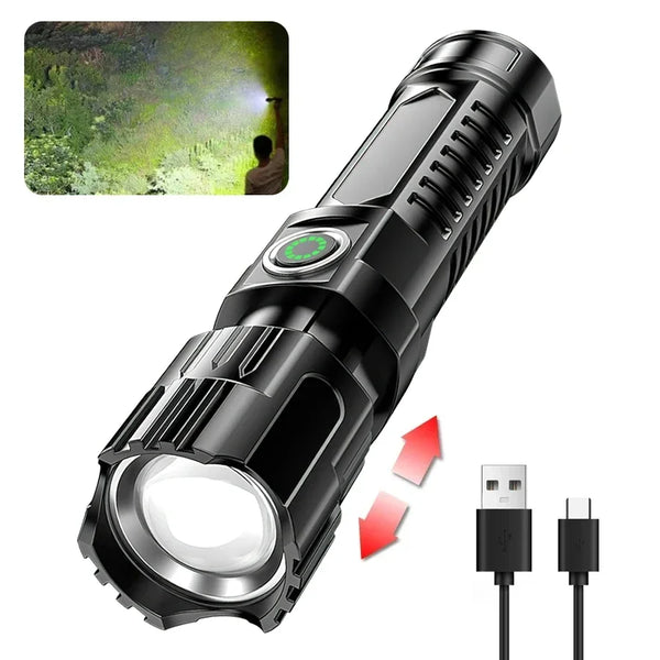 High-Power 2000LM LED Tactical Flashlight – Zoomable, USB Rechargeable