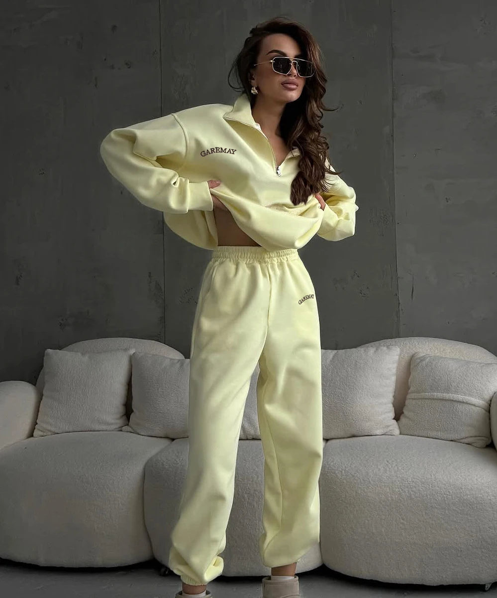 🌸 Spring Women’s Tracksuit with Zipper – Oversized Cotton Two-Piece Set