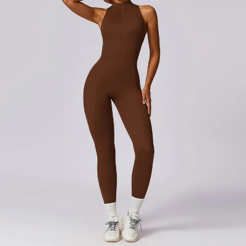 🔥 Women’s V-Back One-Piece Sports Jumpsuit – Backless Workout Bodysuit