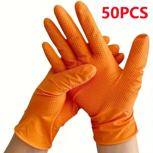 Heavy Duty Orange Nitrile Gloves – 8Mil Diamond Grip for Industrial Strength & Safety