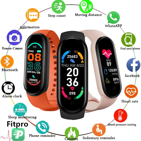 M6 Fitness Smartwatch – Heart Rate & Blood Pressure Monitor, Waterproof
