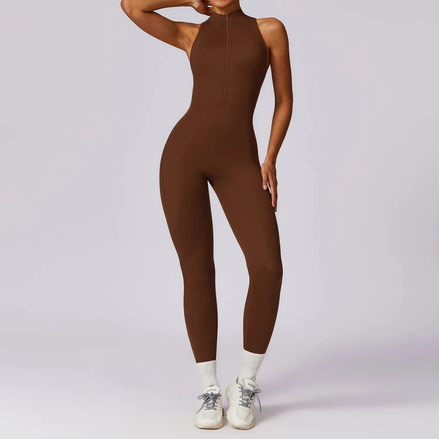 🔥 Women’s V-Back One-Piece Sports Jumpsuit – Backless Workout Bodysuit