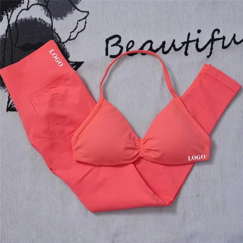 🖤 2Pcs Women’s Seamless Gym Yoga Set – High Waist Leggings & Sports Bra