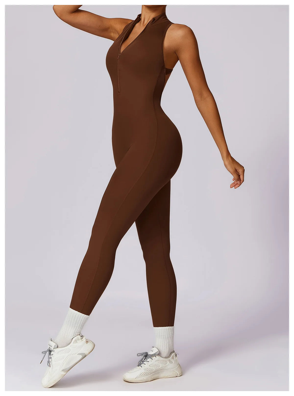 🔥 Women’s V-Back One-Piece Sports Jumpsuit – Backless Workout Bodysuit