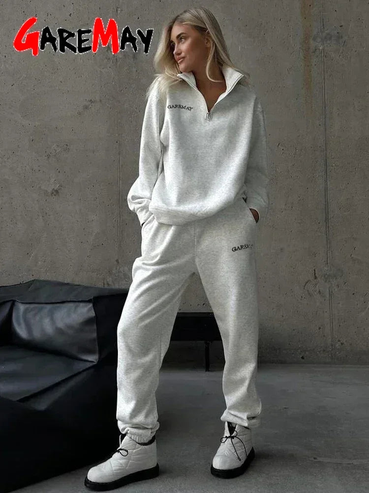 🌸 Spring Women’s Tracksuit with Zipper – Oversized Cotton Two-Piece Set