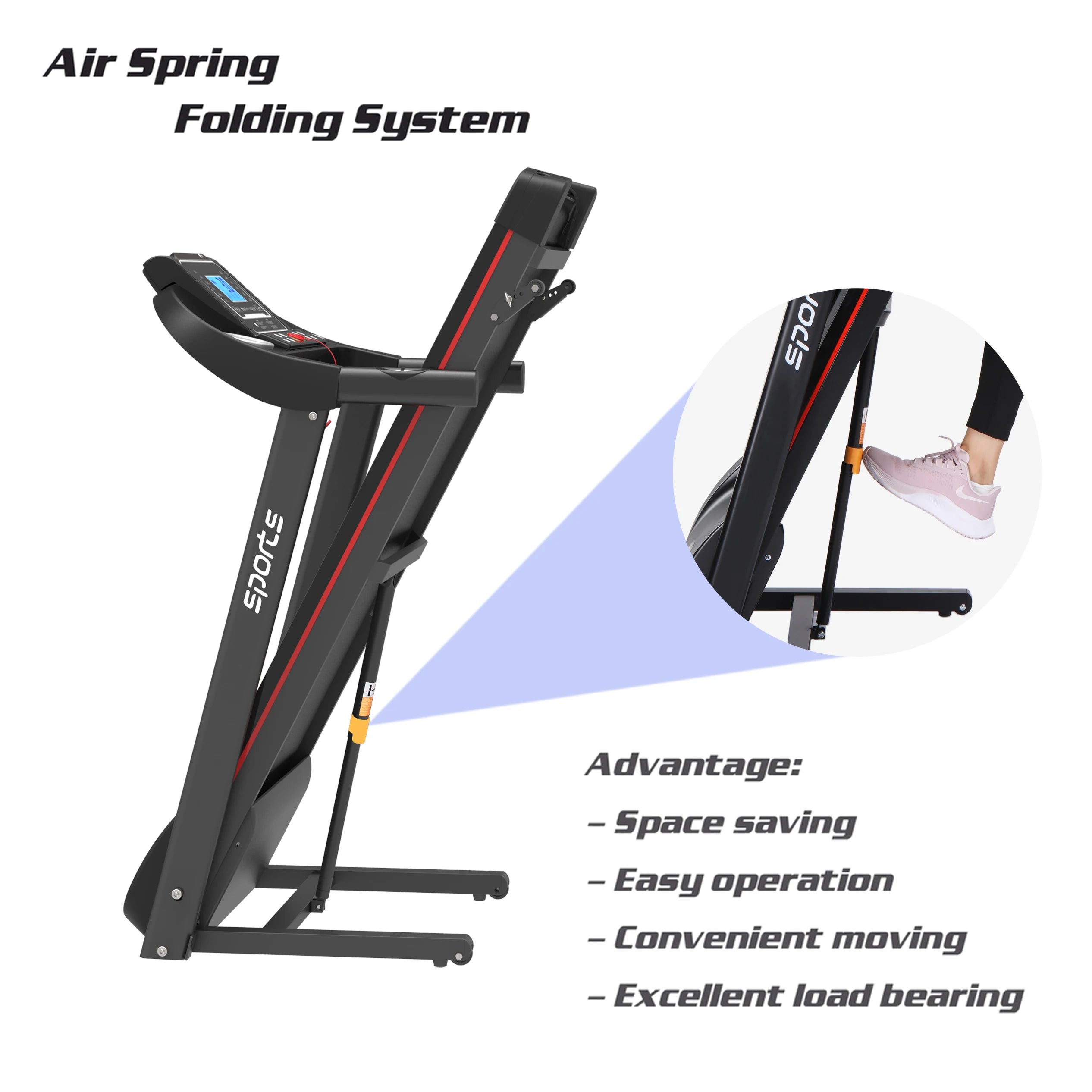 Smart Folding Motorized Treadmill with Manual Incline & MP3