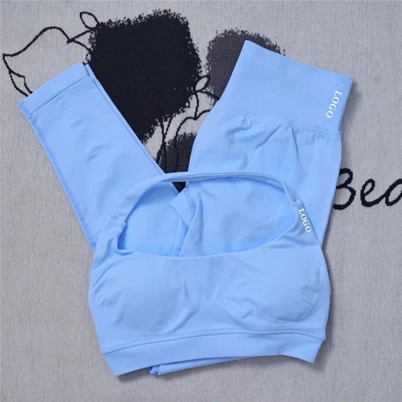 🖤 2Pcs Women’s Seamless Gym Yoga Set – High Waist Leggings & Sports Bra