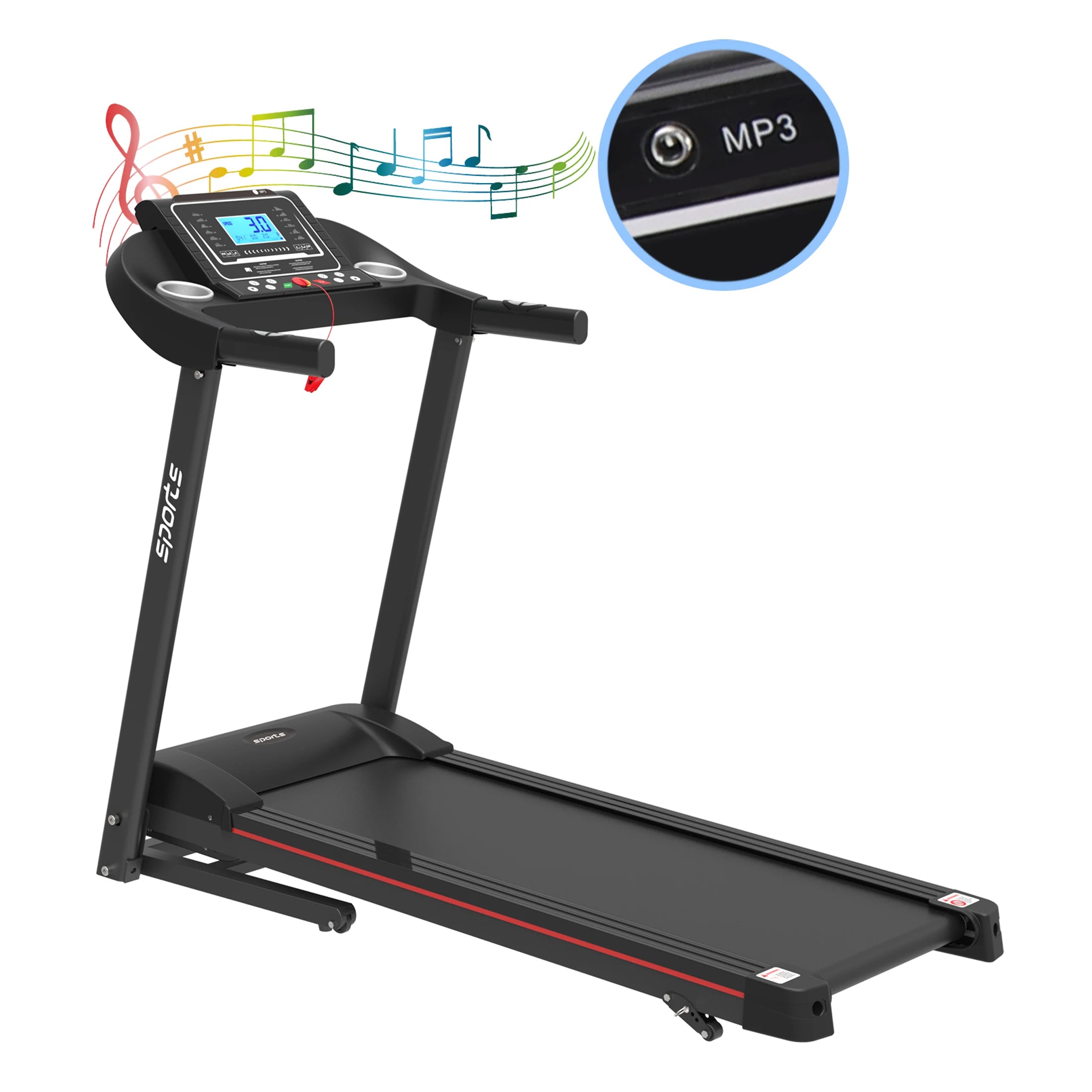 Smart Folding Motorized Treadmill with Manual Incline & MP3