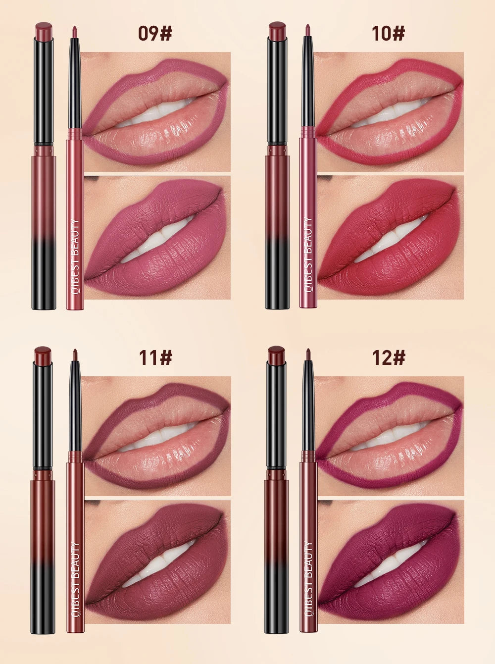 :  💋 QIBEST 2pcs Lipstick & Lipliner Pen Set – Matte Nude Waterproof Duo