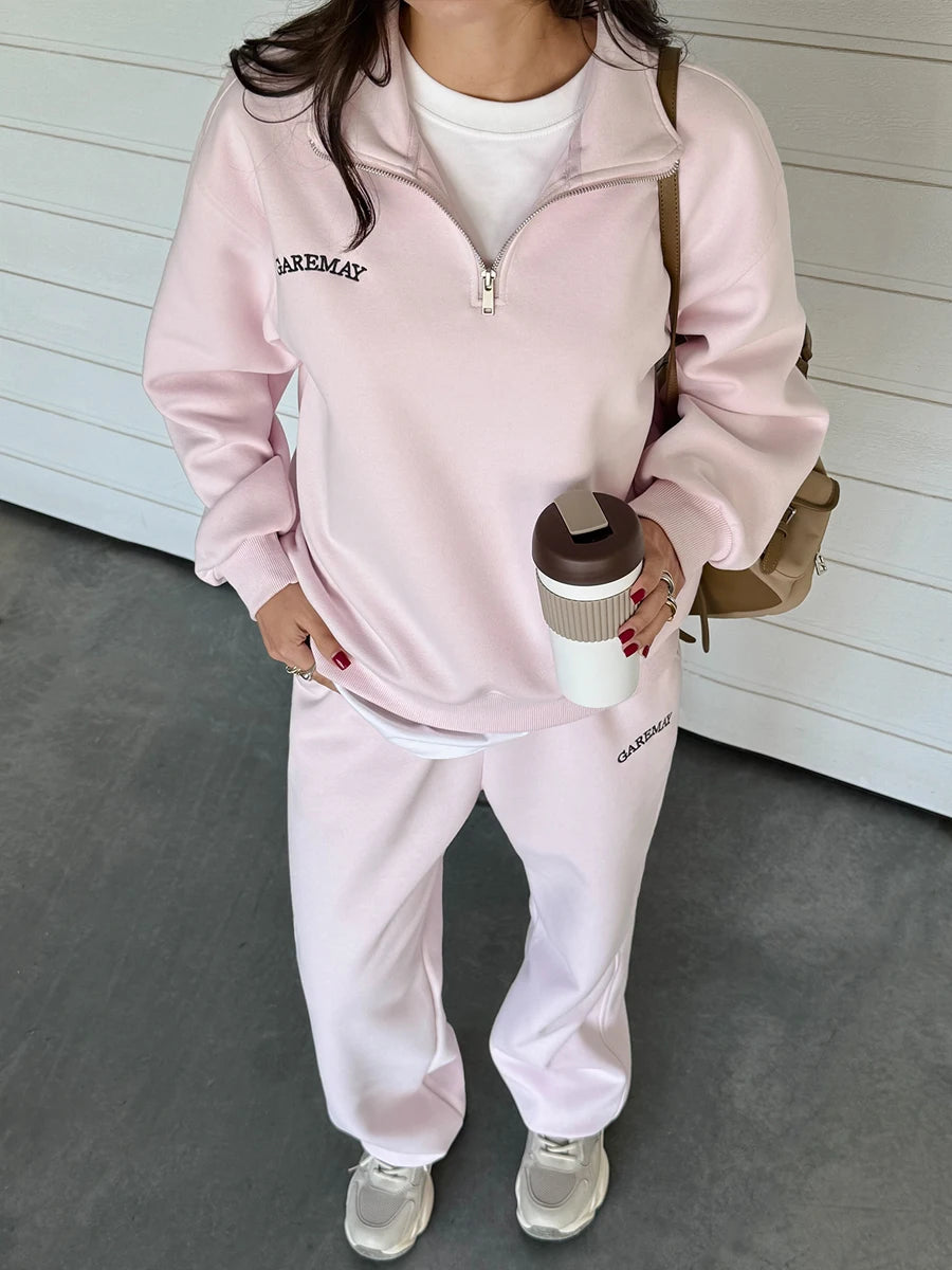 🌸 Spring Women’s Tracksuit with Zipper – Oversized Cotton Two-Piece Set