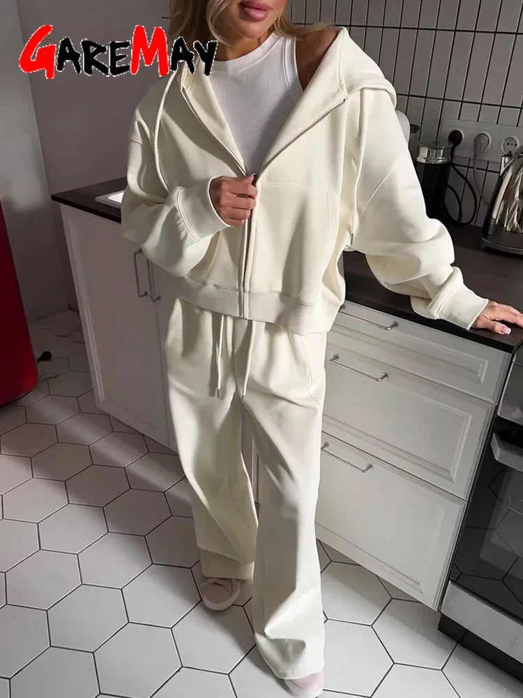 🍂 Autumn Women’s Tracksuit with Zipper & Hood – Casual Two-Piece Set