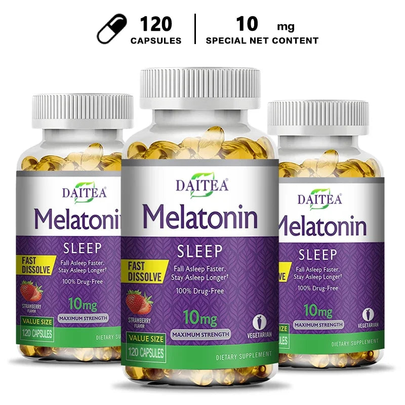 🌙 Daitea Melatonin 10mg – Sleep Dietary Supplement (120 Strawberry Flavored Capsules)